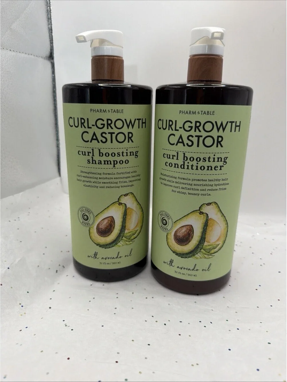 PHARM TO TABLE Curl Growth Castor Shampoo & Conditioner 32oz Avocado Oil Duo